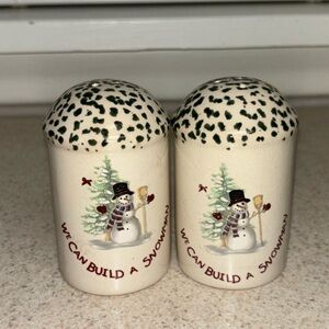 Holiday Snowman Salt and Pepper Shakers - White and Green